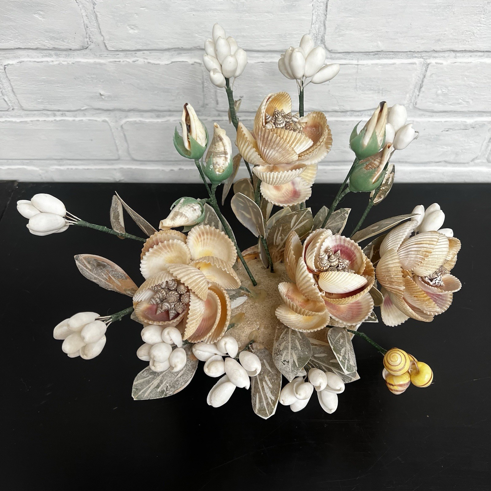 Vintage Shell Flower Arrangement Clam Shell Planter 12” Coastal Decor