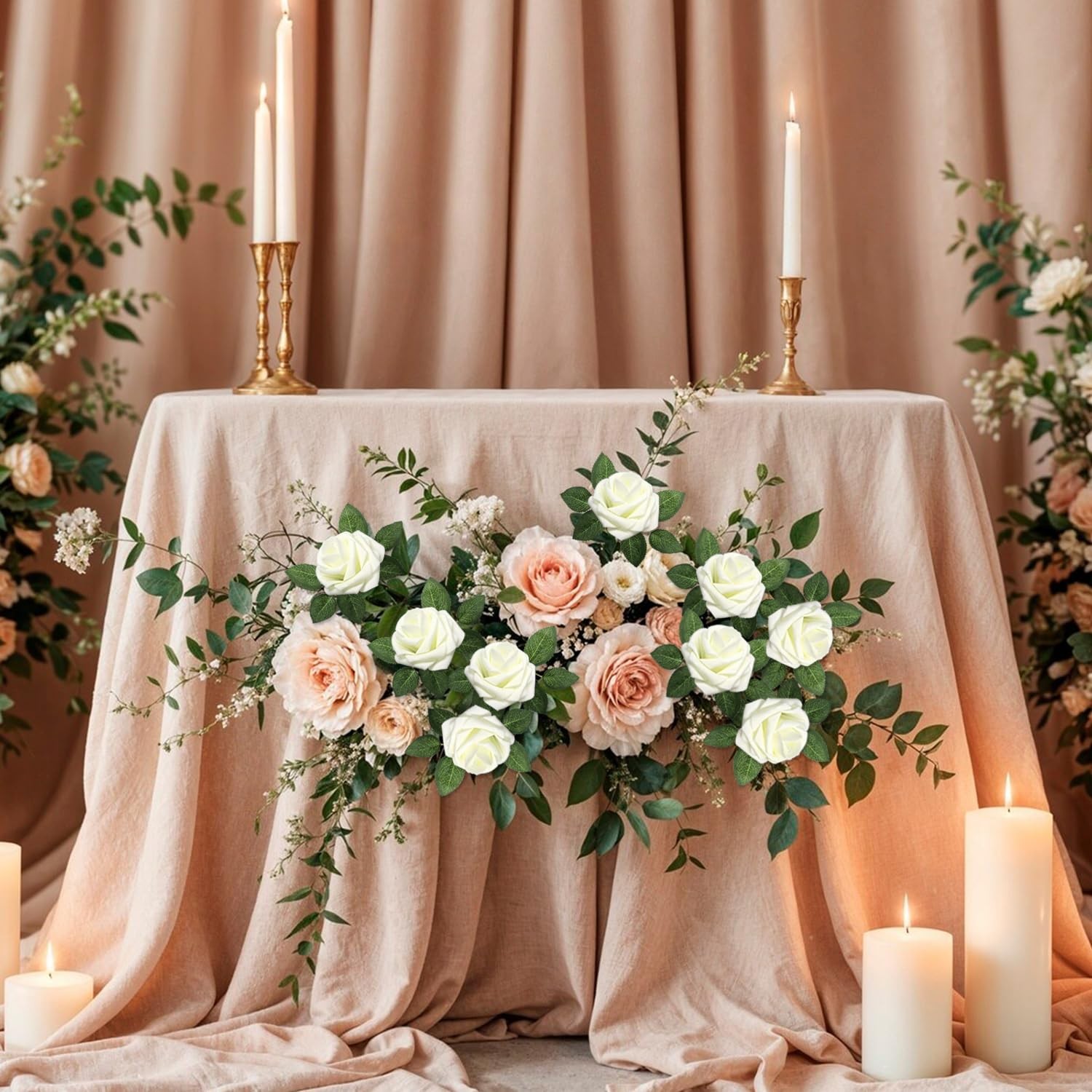 100PCS Milk White Artificial Flowers Real Looking Foam Fake Roses, Rose Artif…