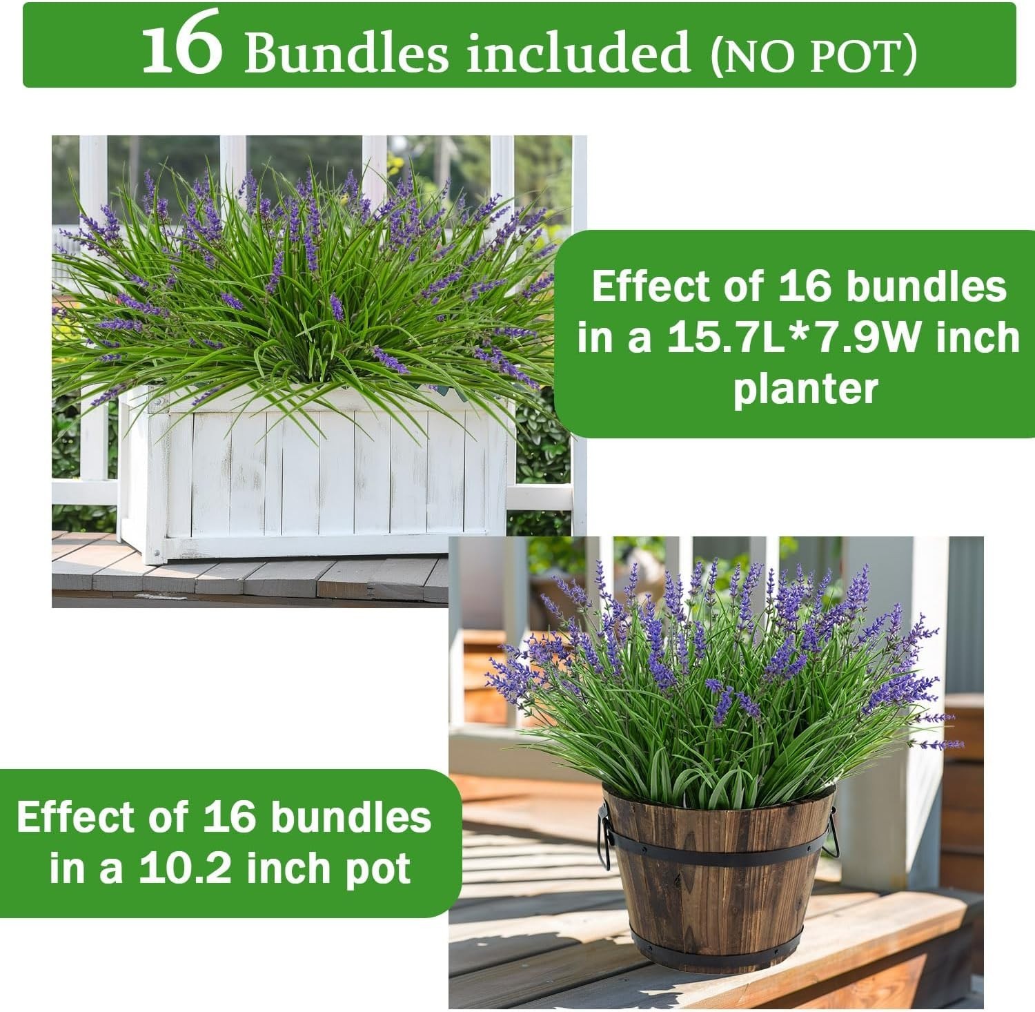 6/16Pcs Artificial Grass Fake Plants 16 Leaves Outdoor Fake Grass UV Resista