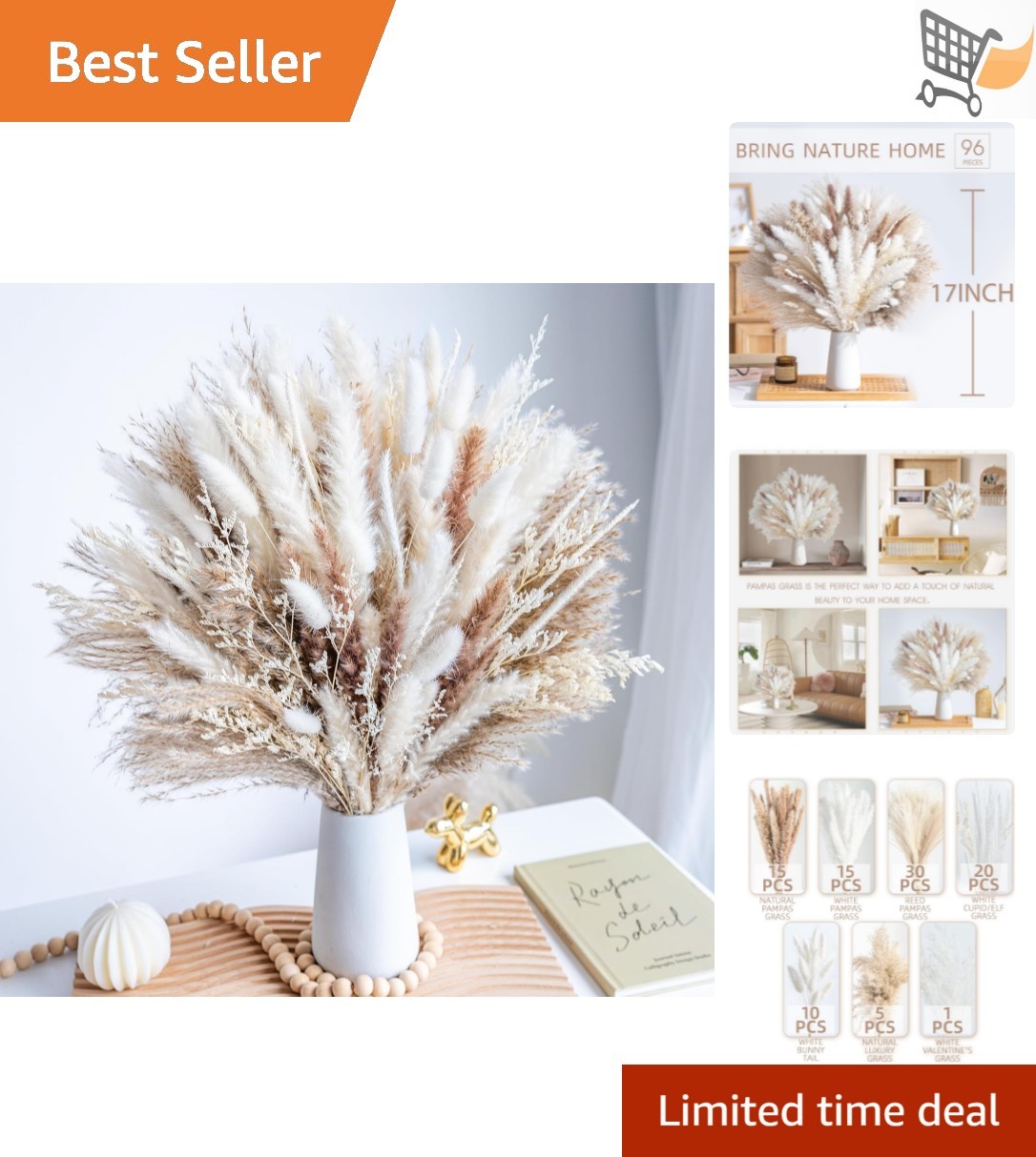 Natural Dried Pampas Grass Bouquet 96pcs Home Decor Wedding Floral Arrangement