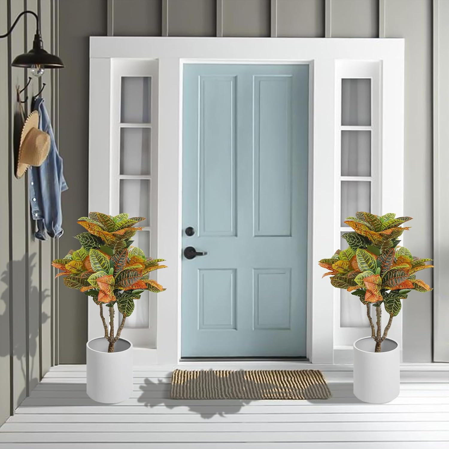 2PCS 35″ Faux Fiddle Leaf Fig Trees for Home Decor & Front Porch Plants