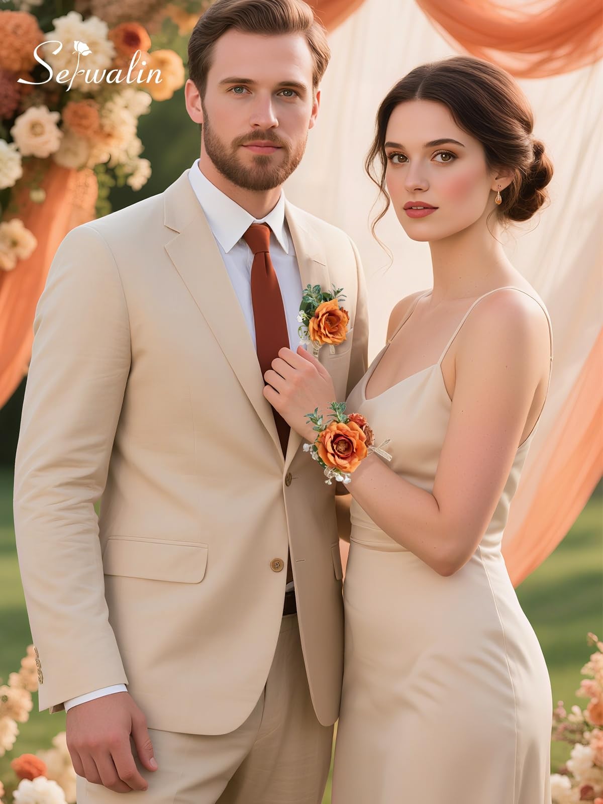 Orange Wrist Corsage And Boutonniere Set Homecoming Wedding Flowers Suit