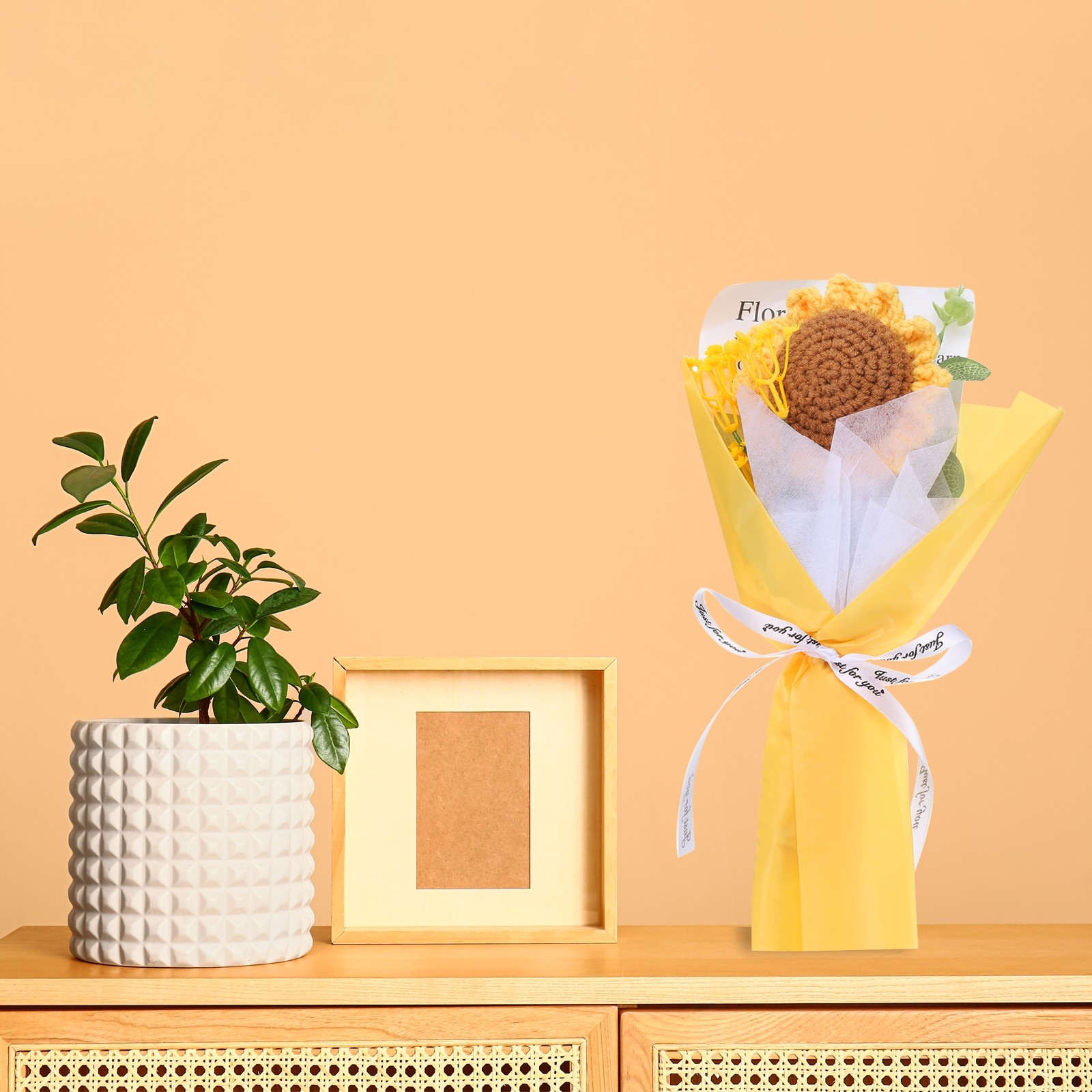 Crochet Flowers Bouquet Handmade Artificial Bouquet Sunflower Pink New