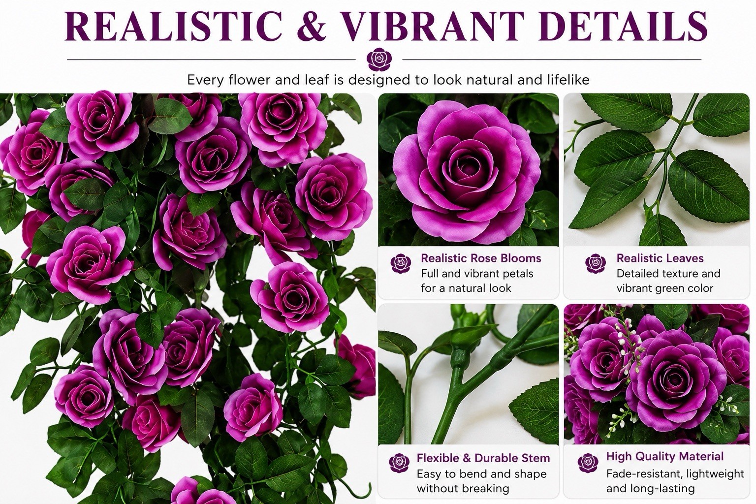 90cm Artificial Purple Rose Hanging Vine Silk Flower Garland Wedding Home Decor