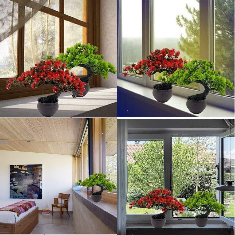 Artificial Plants Artificial Bonsai Juniper Tree Potted Faux Japanese Pine Bonsa