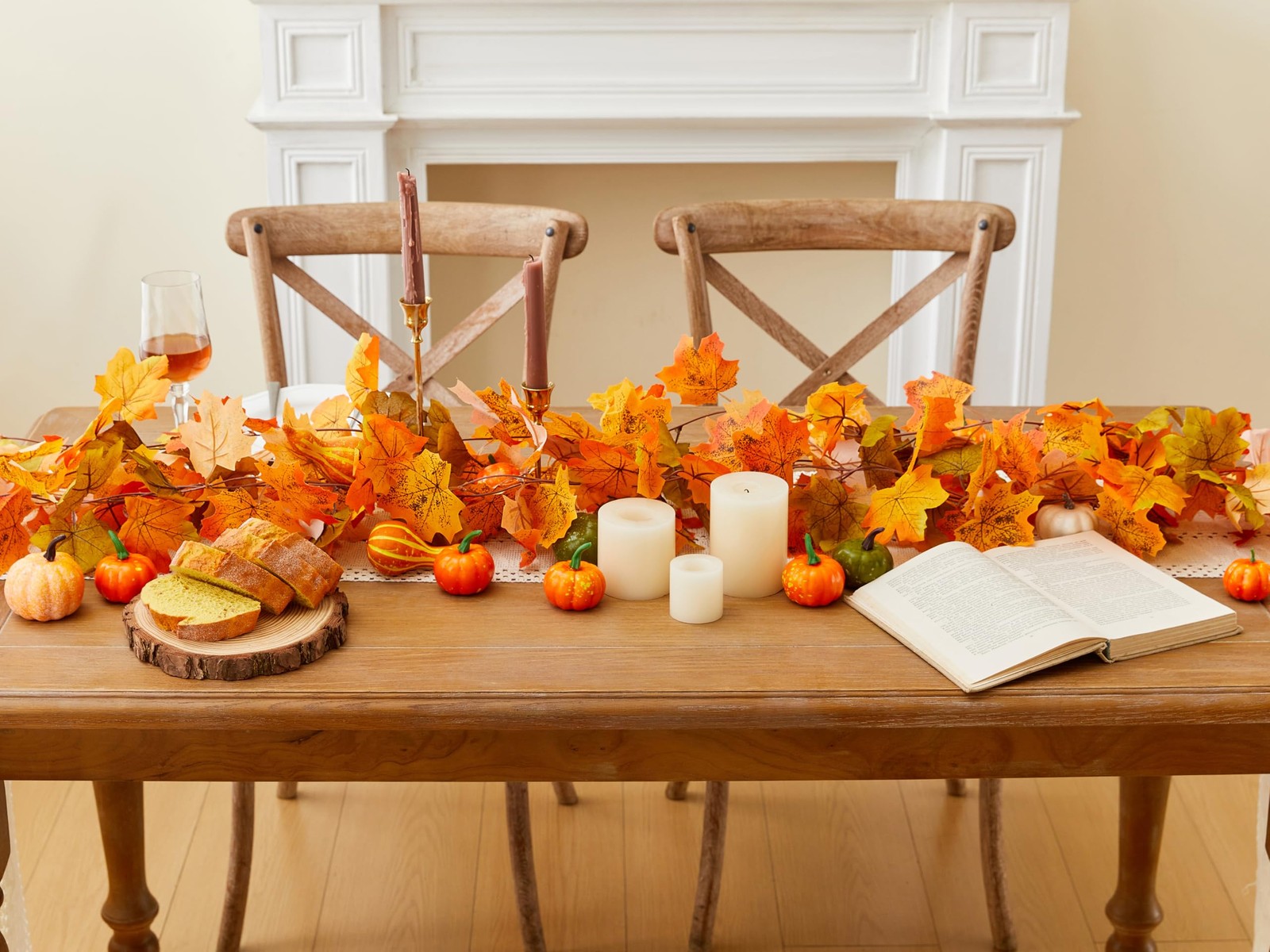 13 FT Fall Garland 2pc Autumn Maple Leaf Garlands for Mantle Thanksgiving Fir…