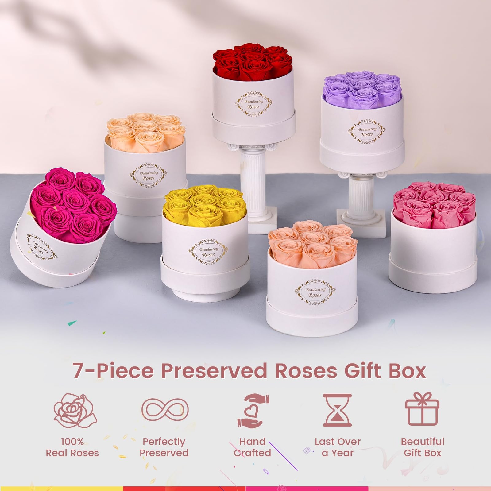 Yellow Preserved Roses in a White Box Long-Lasting Forever Flowers for Her