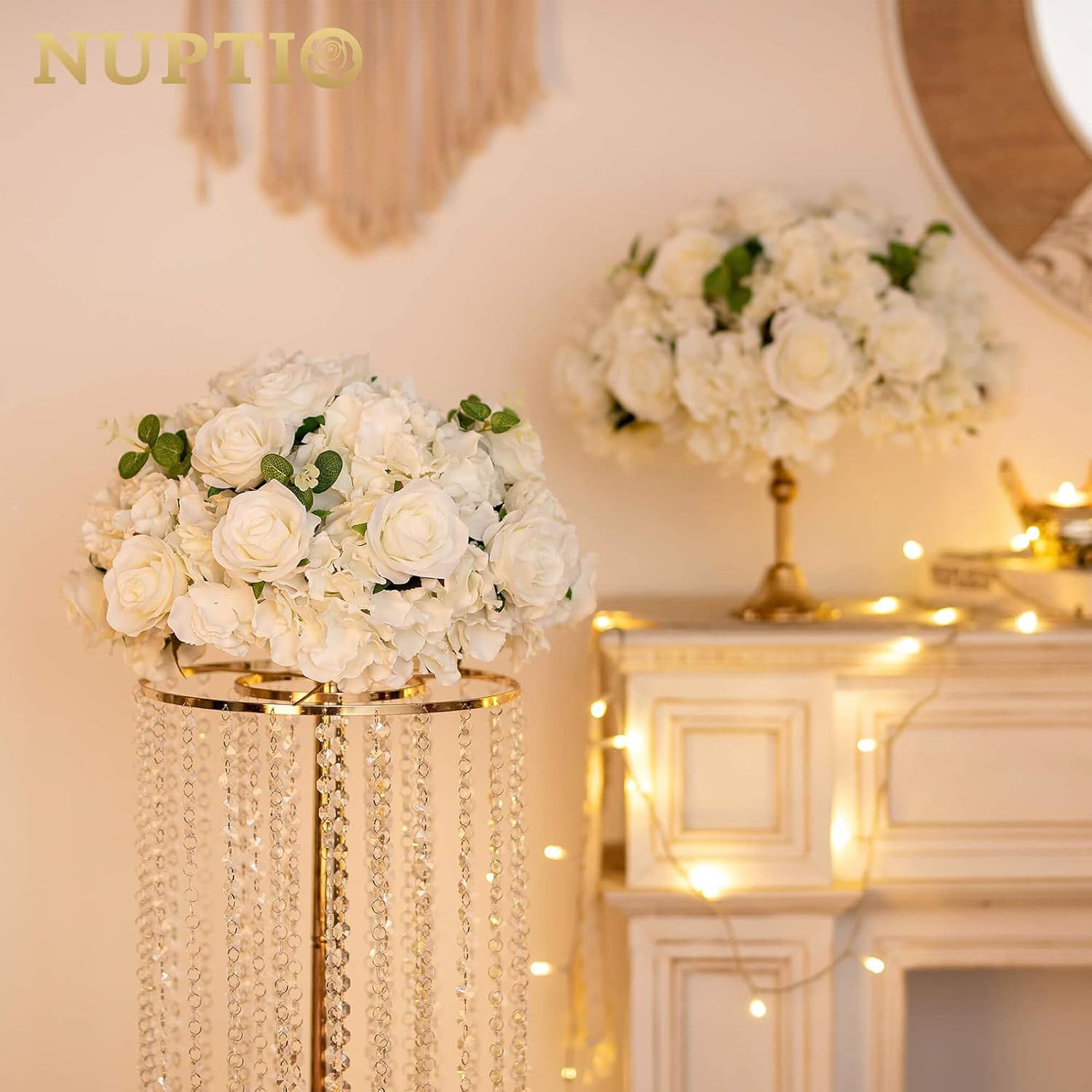 NUPTIO Flower Ball Arrangement Bouquet – 10 Pcs 15.7 Inch Diameter White Fake Fl