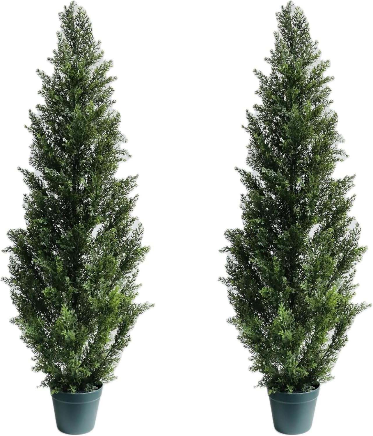 4 Feet Outdoor Artificial Topiary Cedar Tree, Set of 2 UV Resistant Potted Faux