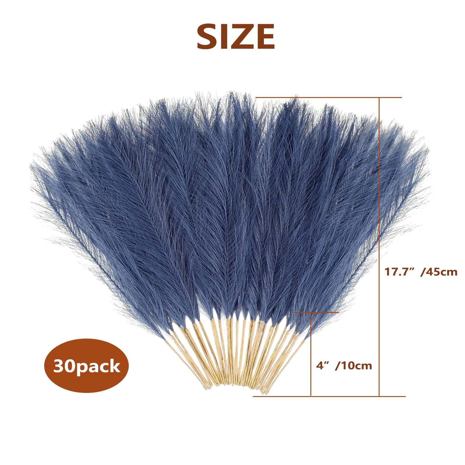 Blue Pampas Grass Decor, 30 Pcs 17″ Navy Blue Flowers Short Fluffy Artificial…
