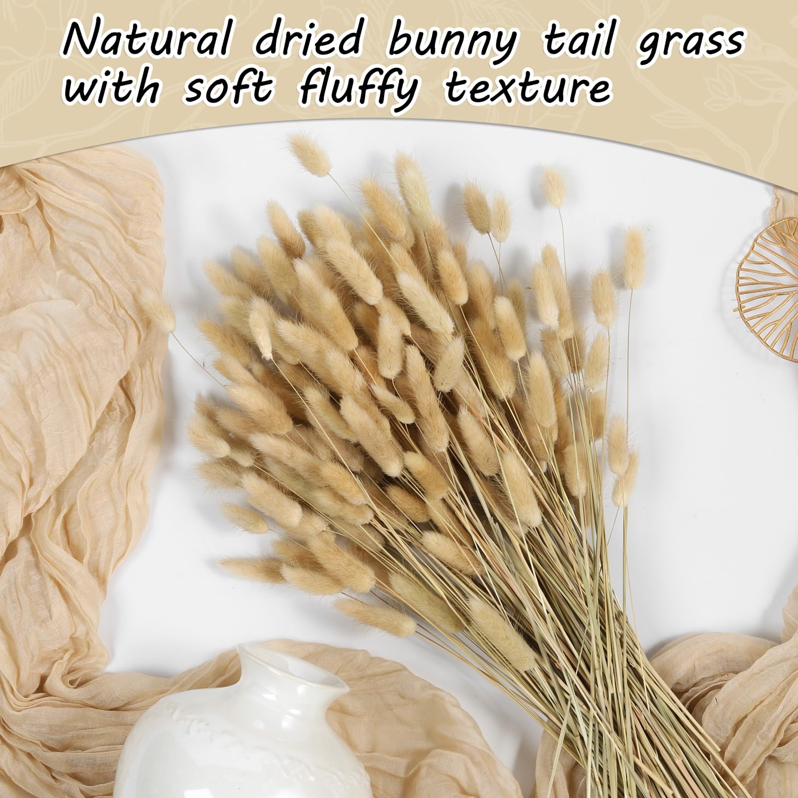 120PCS Bunny Tails Dried Flowers,17″ Brown Pampas Grass Natural Rabbit Tail G…