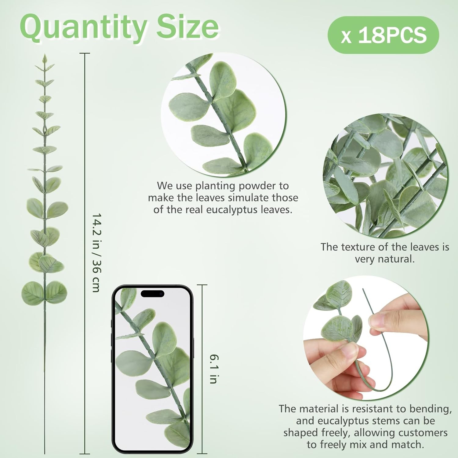 18pcs Eucalyptus Stems Greenery Stems Fake Leaves Artificial Dried Flowers