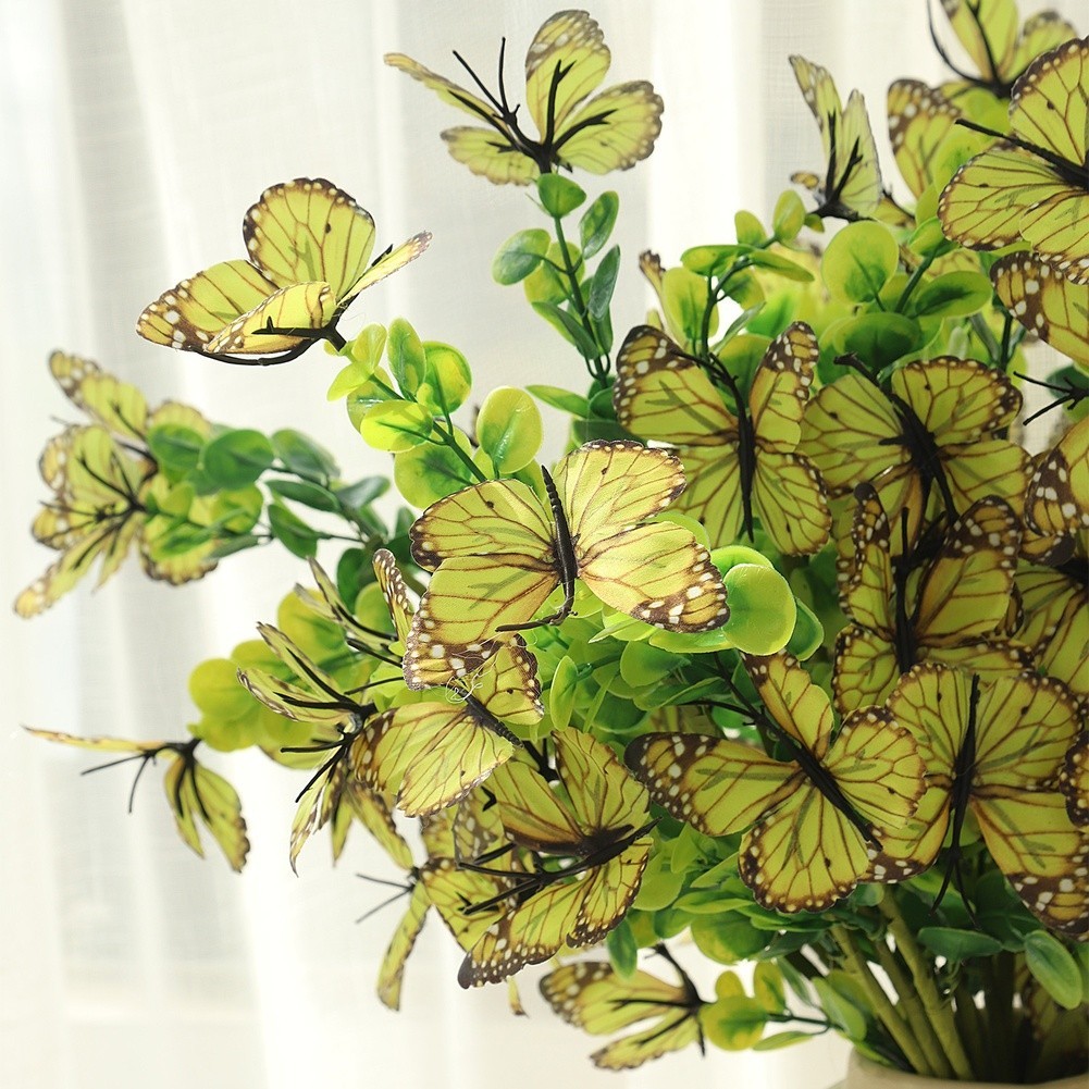Fabric Artificial Butterfly Bloom Branch for Wedding Centerpiece Decor