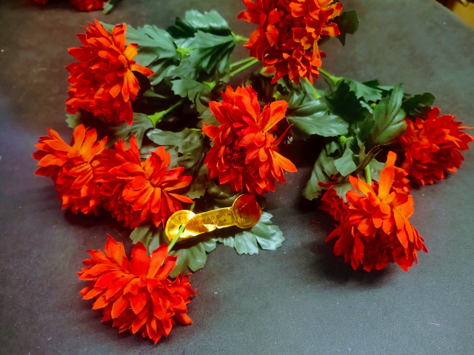 15″ Vintage Silk Strawflower Flower Bush with 10 Stems, Autumn Orange