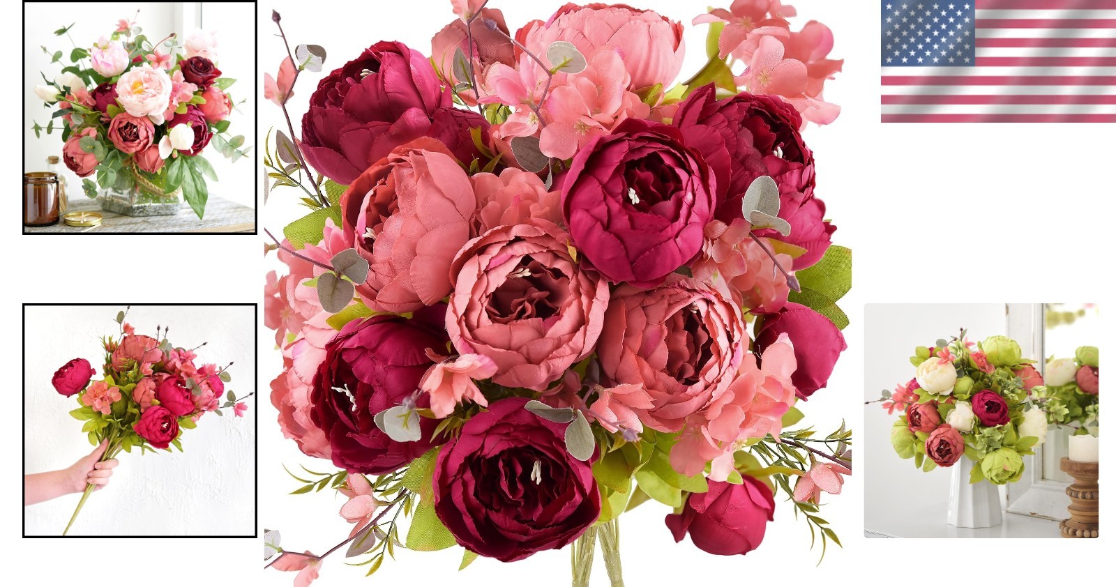 Vibrant Silk Peony Hydrangea Bouquets