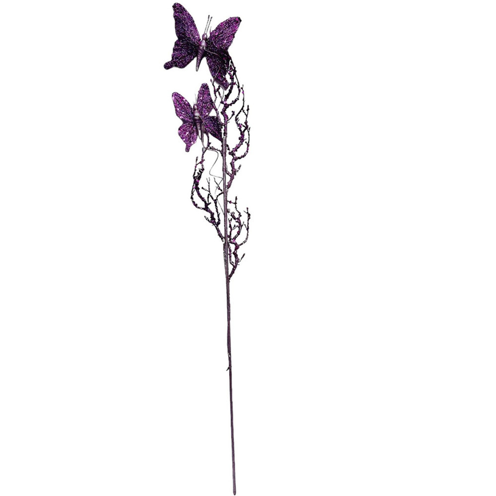 Glitter Twig With 2 Butterflies Dead Twig Branch Window Outdoor Indoor Decor 31″