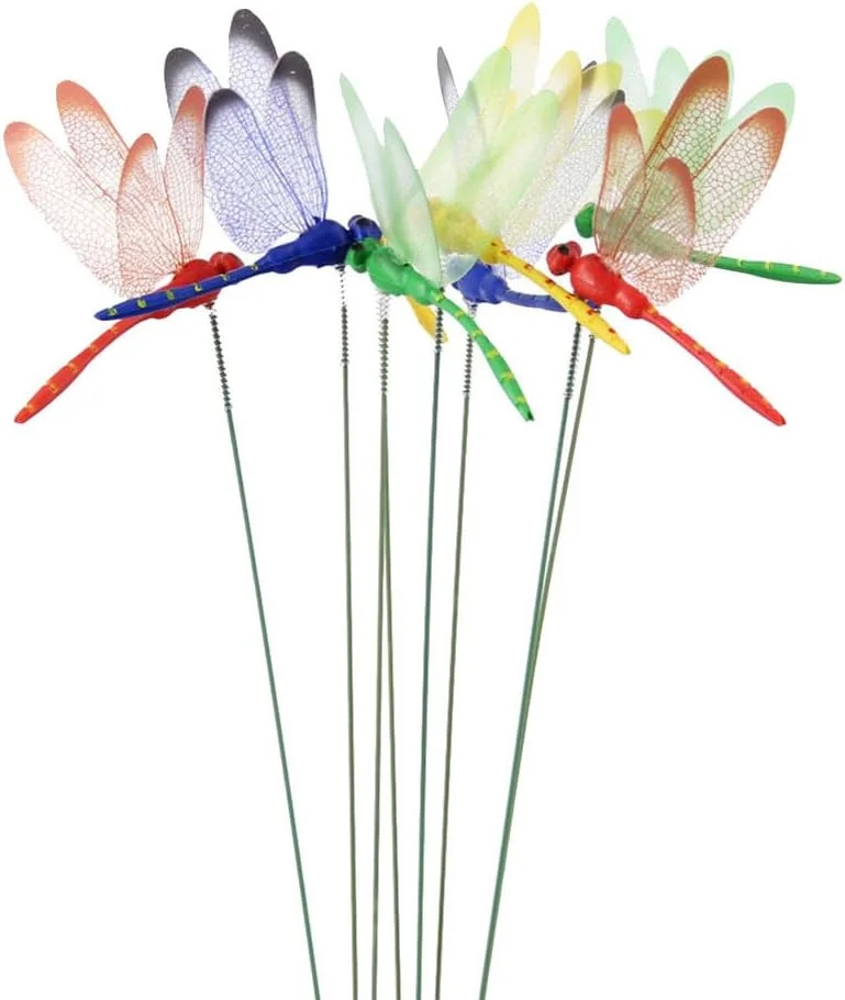 10PCS Metal Dragonfly Garden Stakes Colorful Plant Yard Decor Lawn Patio Art