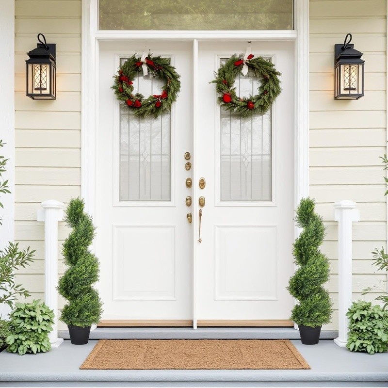 Spiral Topiary Trees Artificial Outdoor Plants UV Weather Resistant Set of 2 New