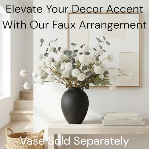 Faux Kiku Flowers for Vase – 10 Long Stem Artificial Flowers with White