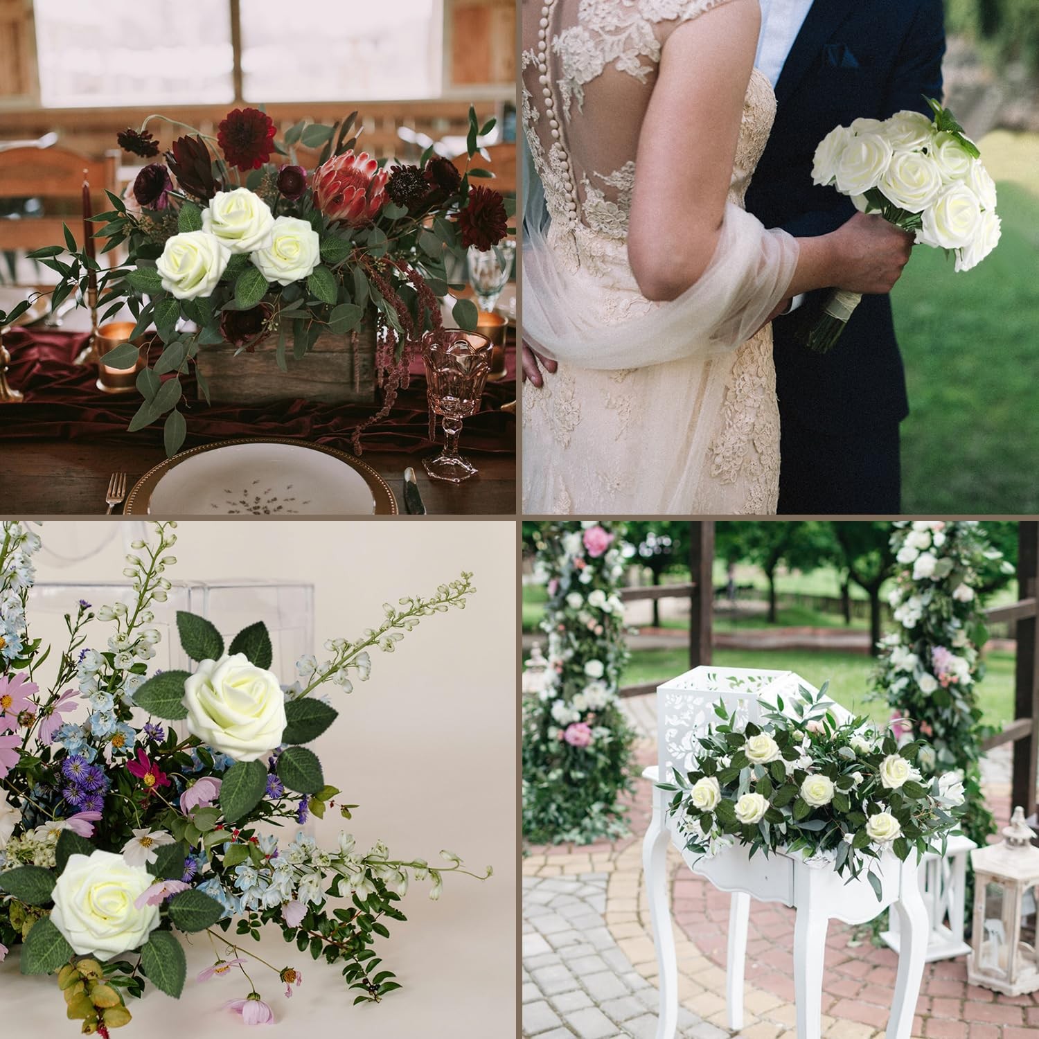 100PCS Milk White Artificial Flowers Real Looking Foam Fake Roses, Rose Artif…