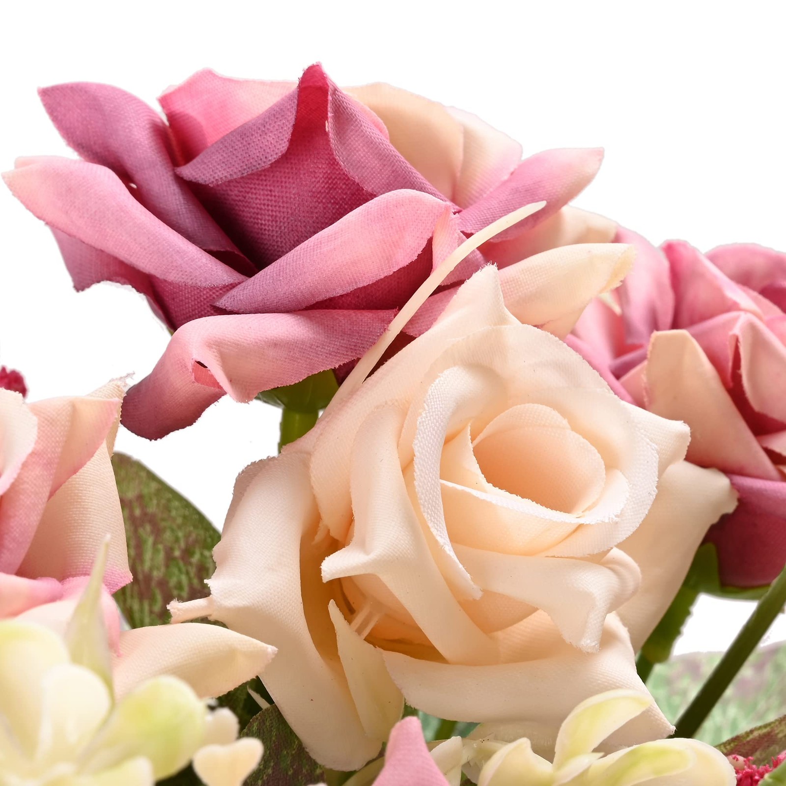 Artificial Flowers with Vase, 2pcs Pink Silk Roses in Pot, Fake Roses Bouquet De