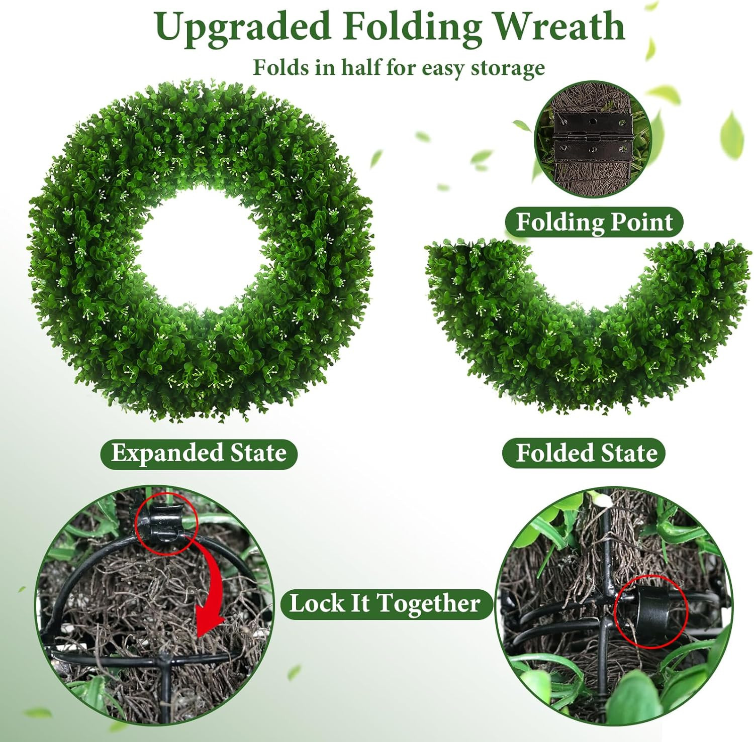 32” UV Resistant Boxwood Wreath with 310 Leaves & 140 Flower Buds for Spring De