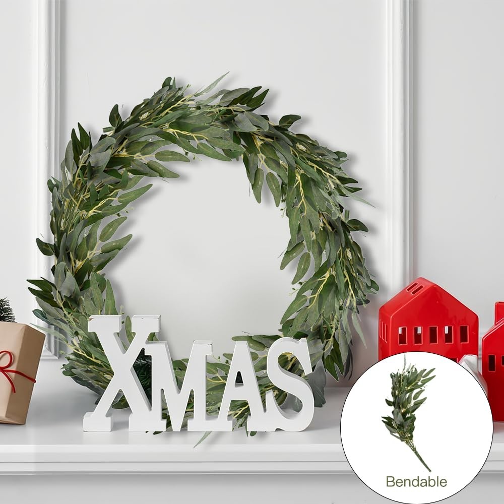 Artificial Italian Ruscus Greenery Stems 4PCS, Faux Green Leaf Willow Leaves …