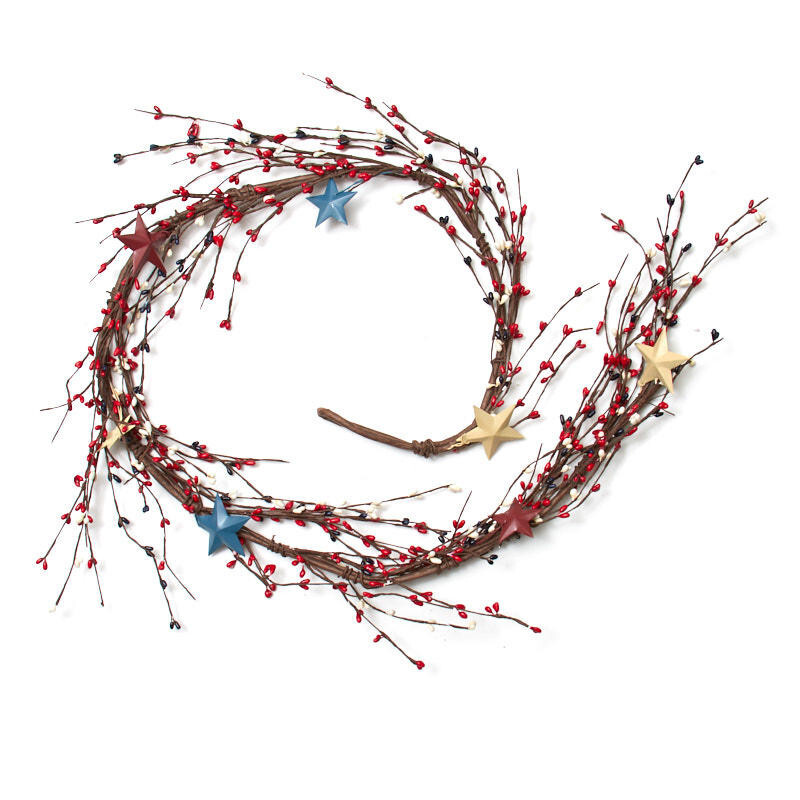 5ft Americana Pip Berry Decorative Garland With Patriotic Metal Stars