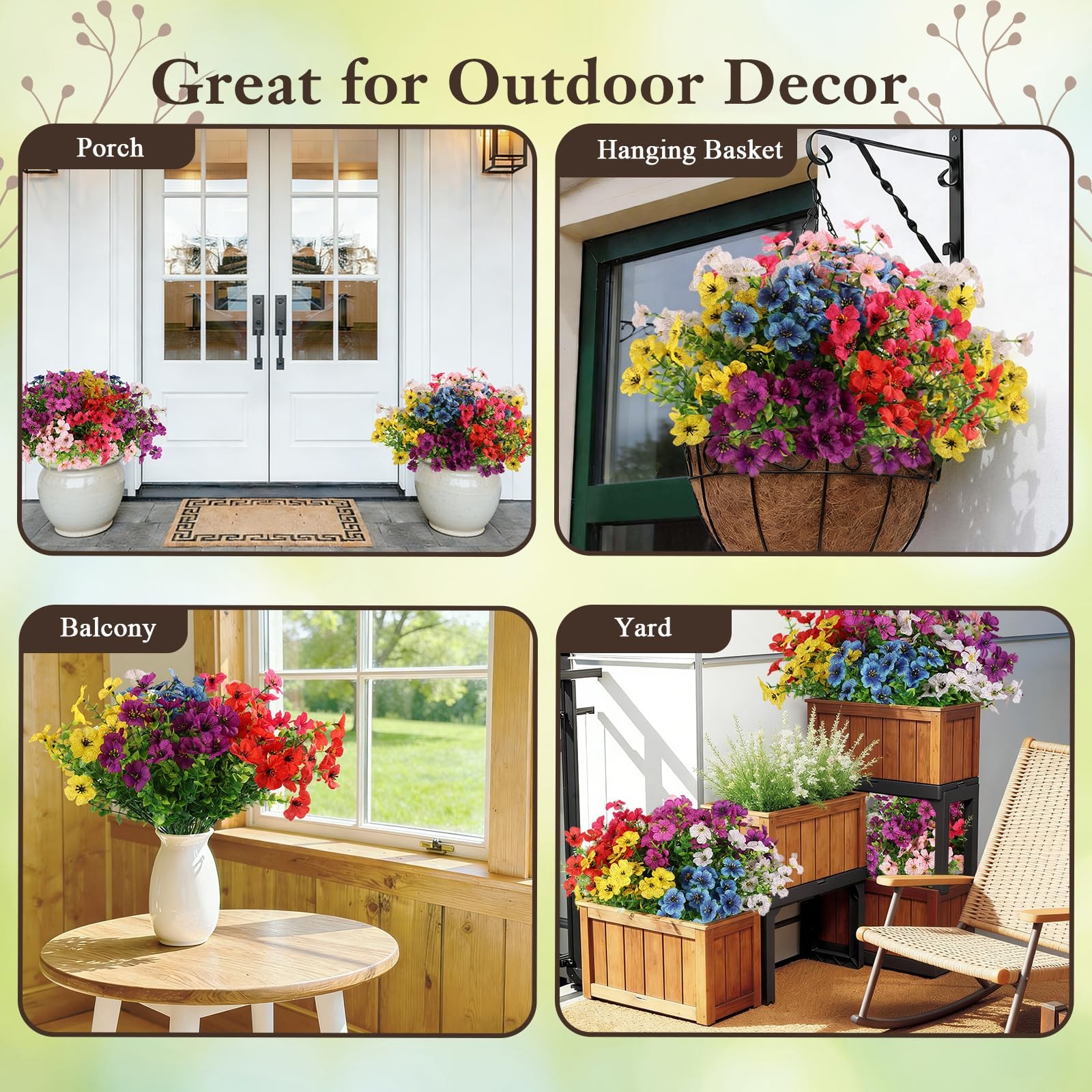 ICEROYCE Artificial Flowers for Outdoors, 16 Bundles UV Resistant Fake Outdoo…
