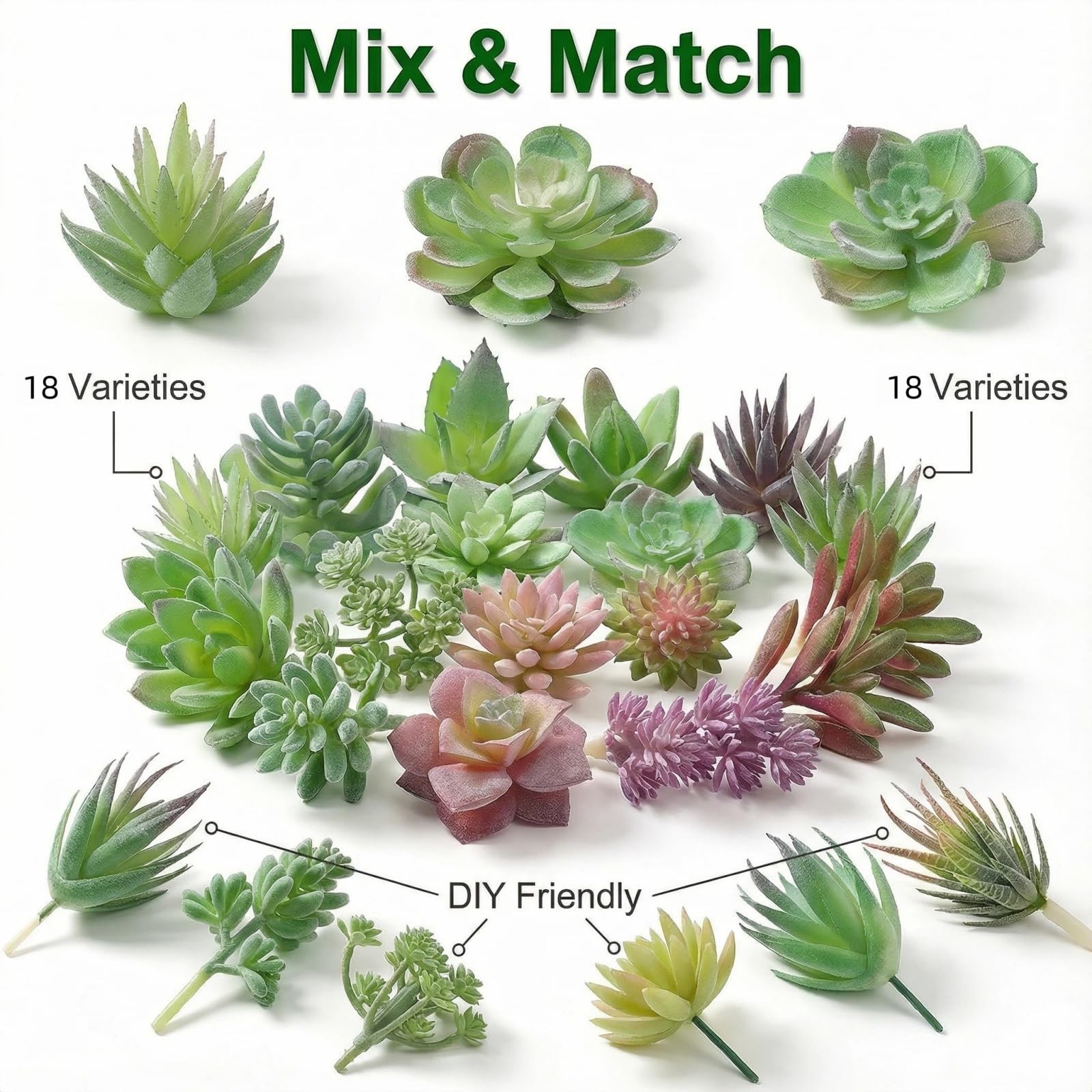 18 PCS Artificial Succulent Plants Realistic Unpotted Faux DIY Style B18