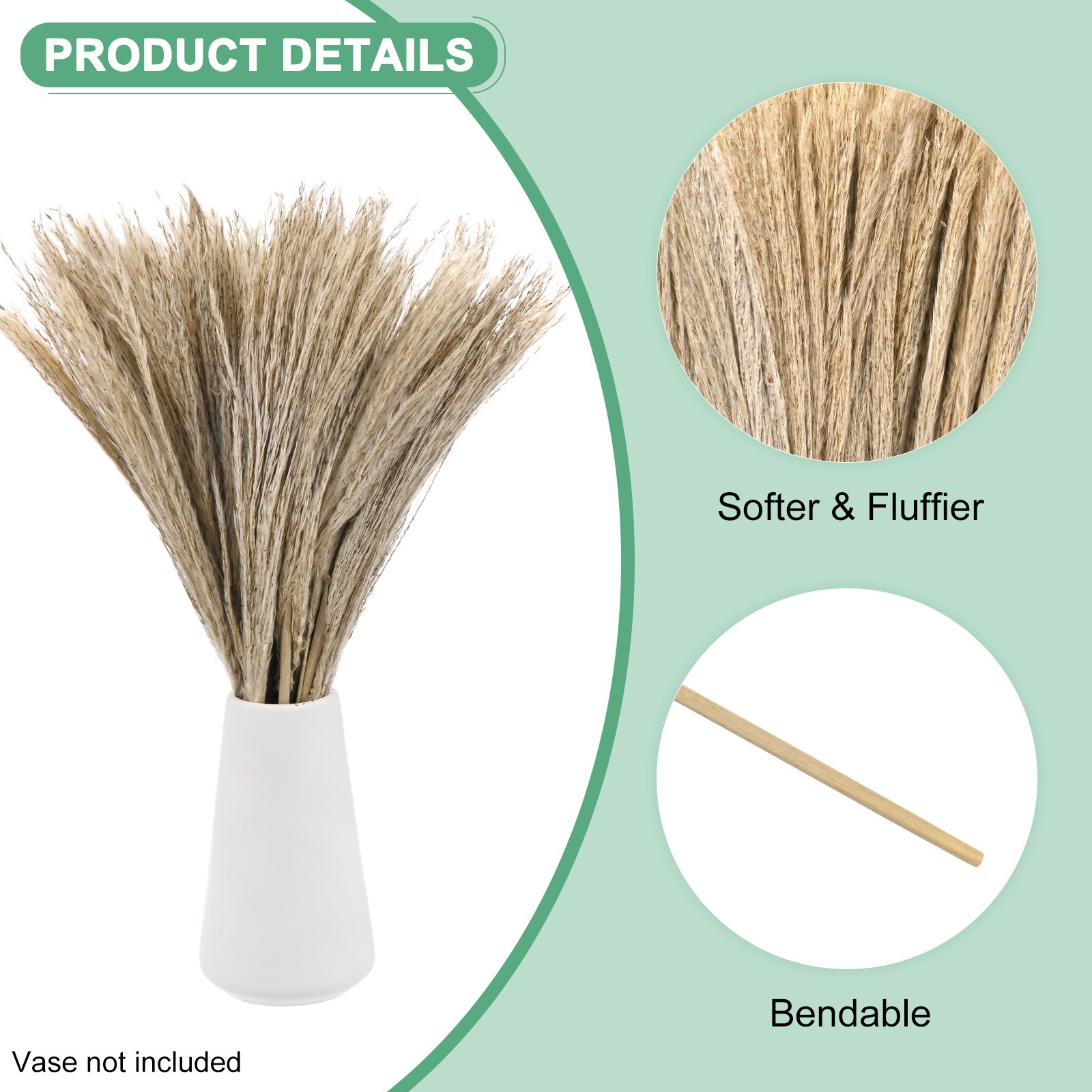50-Pack Faux Pampas Grass 16 Inch for Home Decor/Wedding [Natural]
