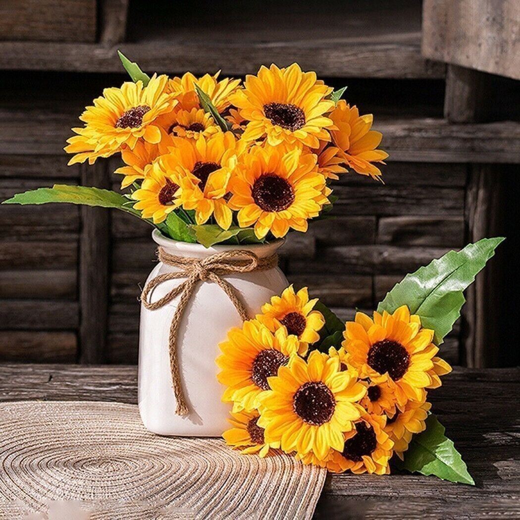 Artificial Sunflower Bunch Bouquet Flowers Plants Silk Floral Ivy Wedding Rose