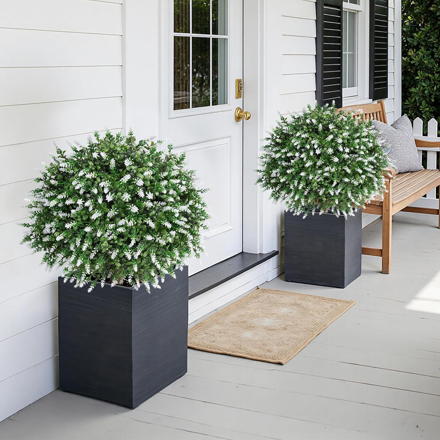 26″ UV Resistant Artificial Boxwood Ball Trees with Lavender – 2 Pack