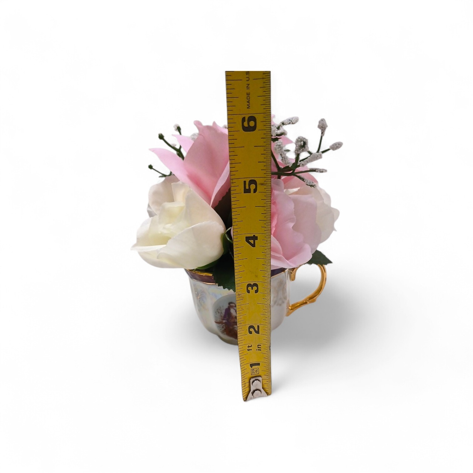 Bridal Pink & White Roses Floral Arrangement Tea Party Cup POP-IN Birthday Love