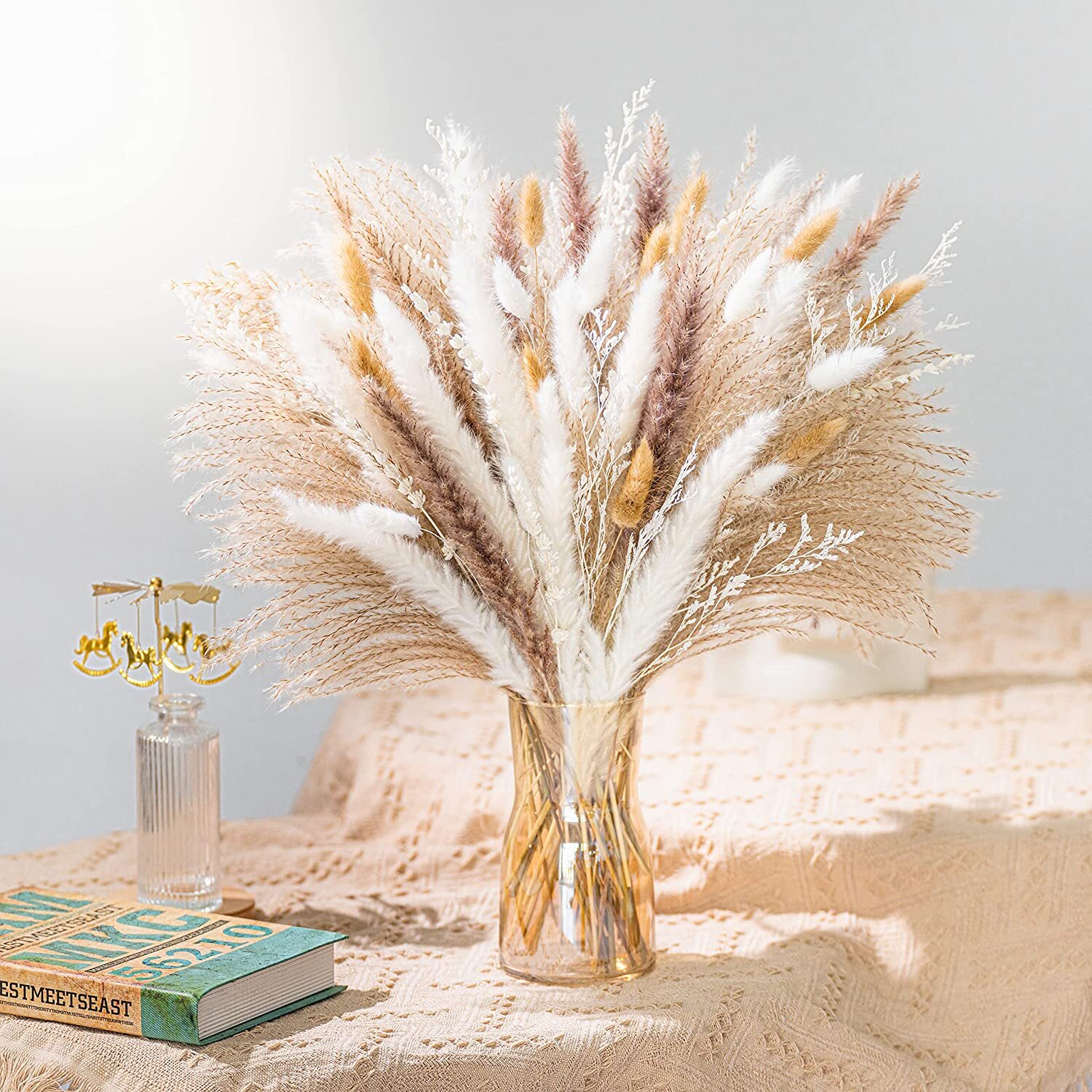 93PCS Natural Mix Dried Pampas Bouquet for Wedding Boho Flowers Home Table Decor
