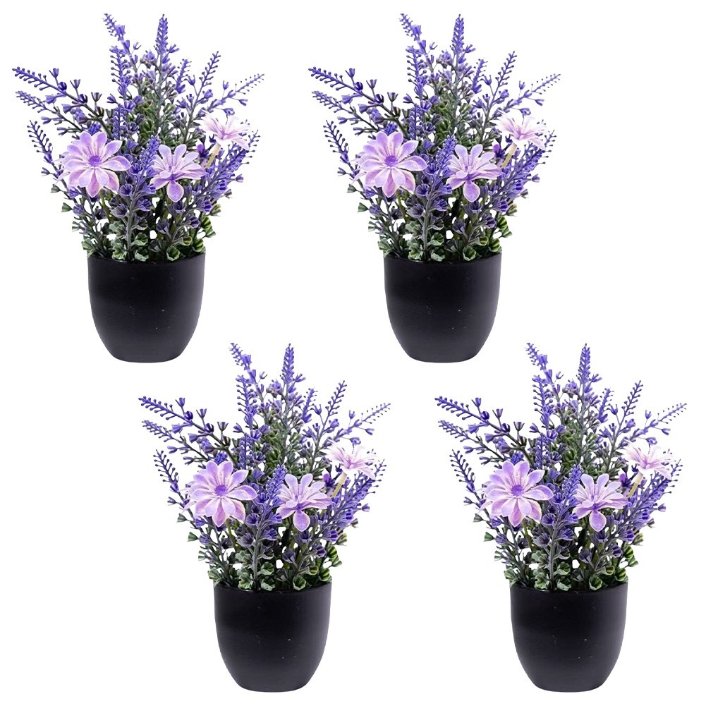 4pcs Small Lavender Artificial Plants in Pots for Home and Office Decor