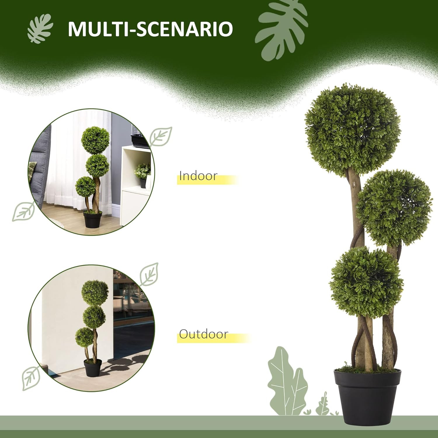Artificial Plant 3 Ball Boxwood Topiary Tree Outdoor Light Green | Indoor & Outd