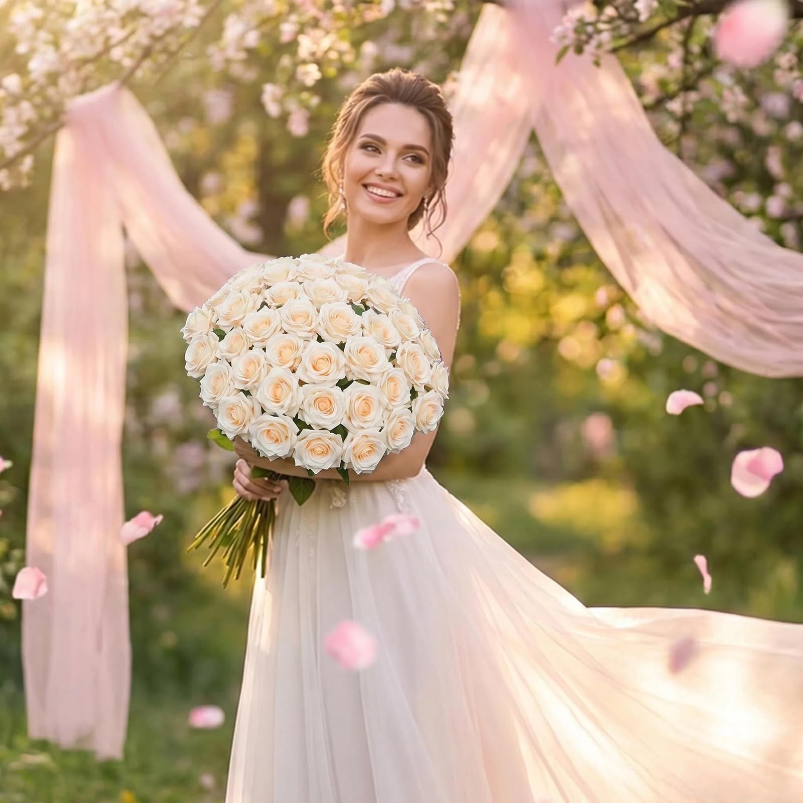 Champagne Roses Artificial Giant Flowers,50PCS 4 Inch Large Fake Roses Bulk