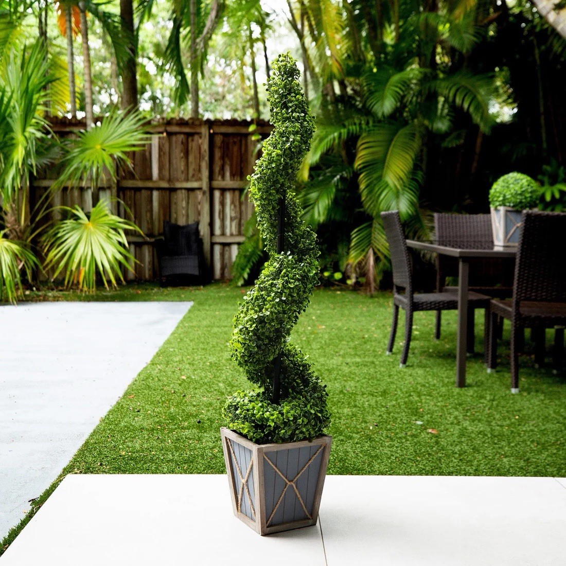 45” UV Resistant Artificial Boxwood Spiral Topiary Tree w/LEDs (Indoor/Outdoor)