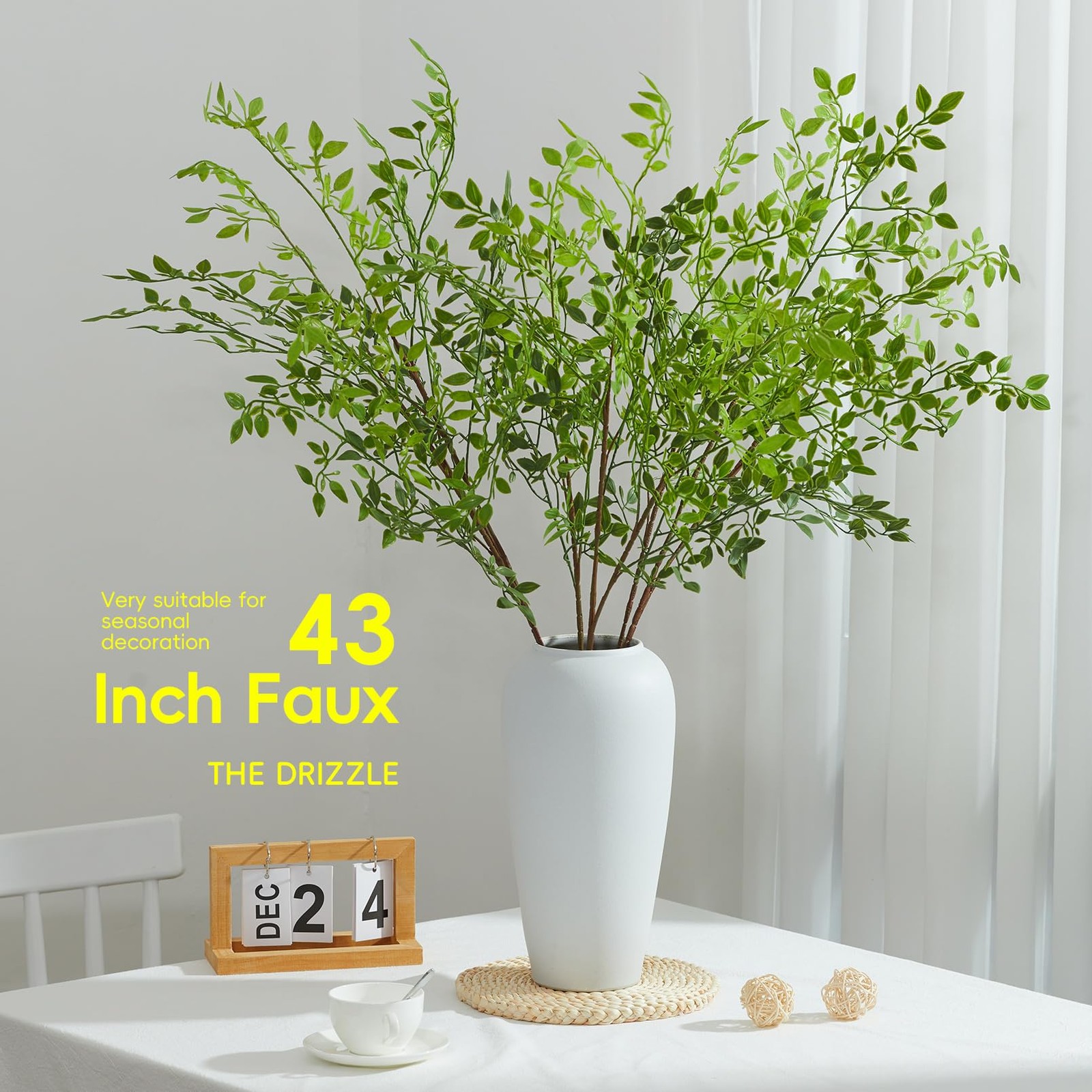 Artificial Nandina Branches Greenery Stems for Vase 43.3 Inch Faux Green Nand…
