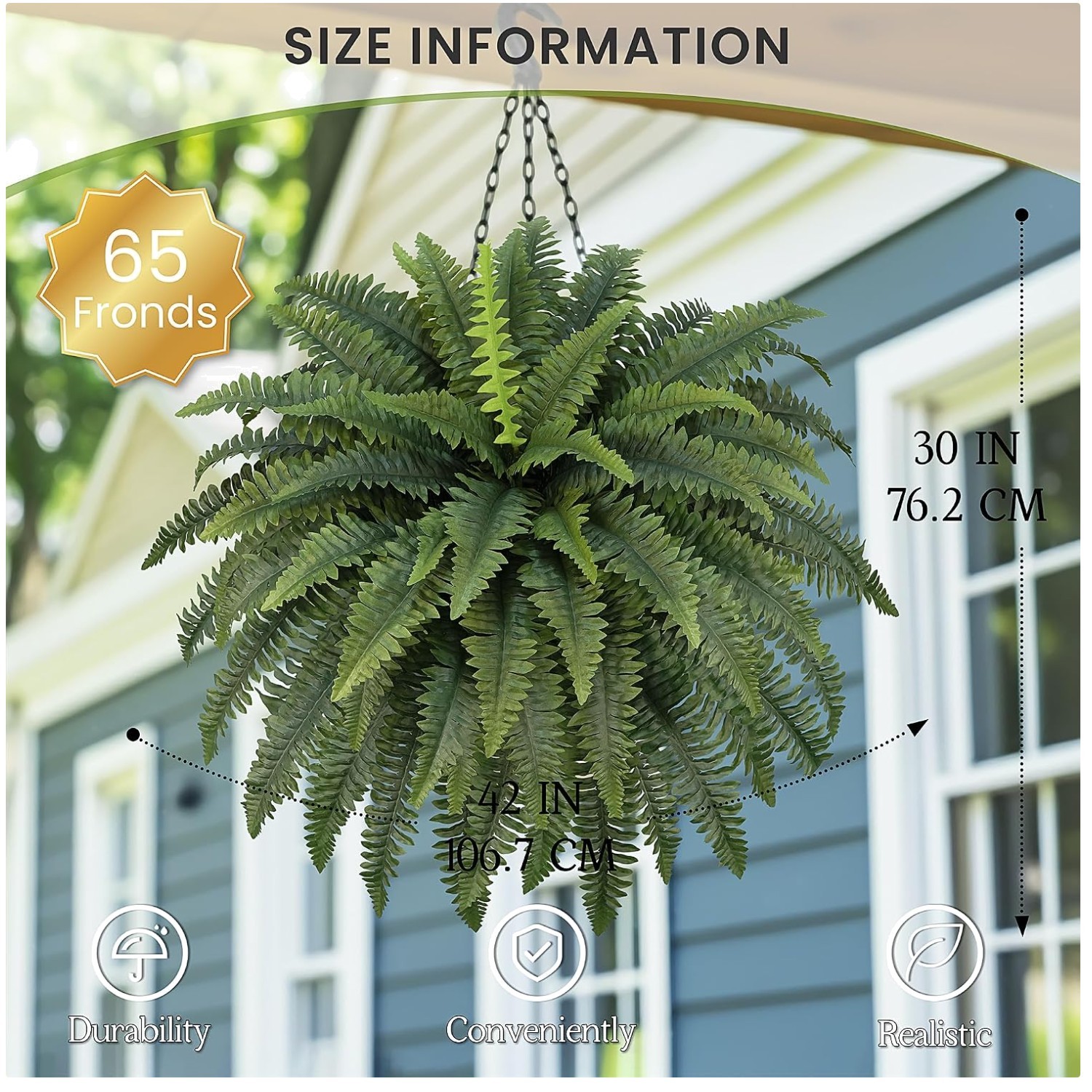 Large Fake Ferns for Outdoors – 65 Dense Fronds (2 Pack)