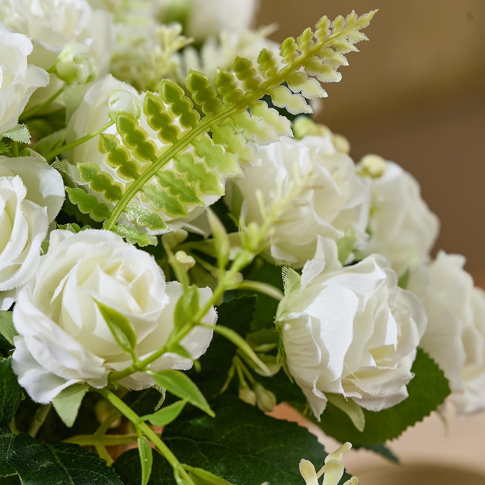 3 Bundles White Roses Artificial Flowers with Vase