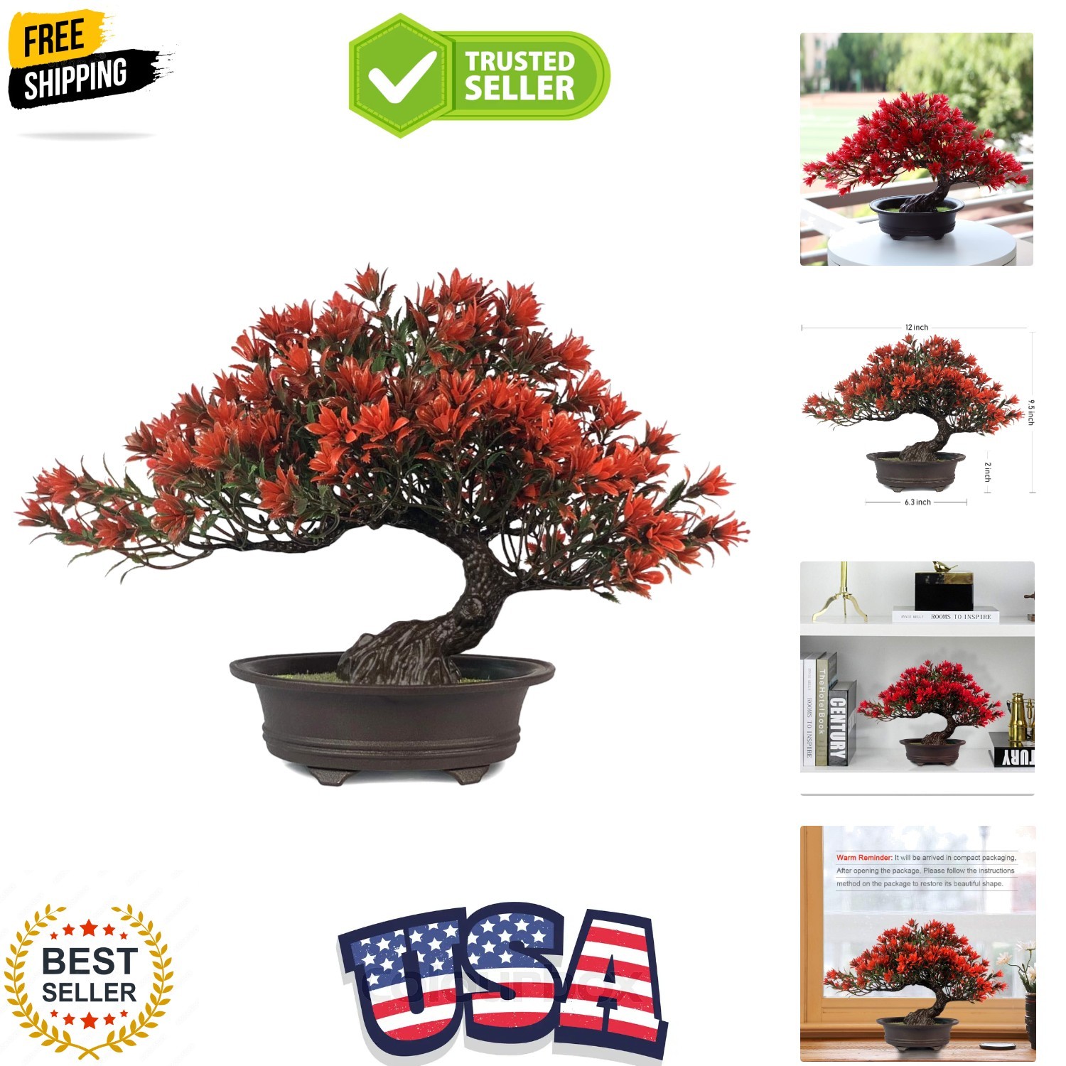 Artificial Bonsai Tree – Fake Plants for Home Decor, Bookshelf Coffee Table O…
