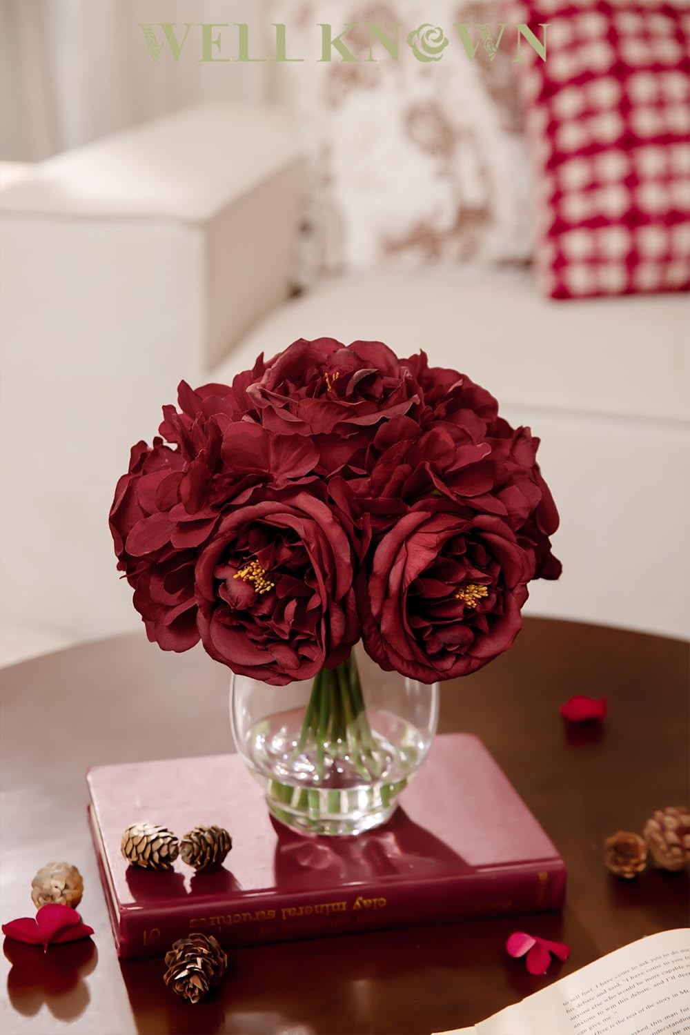 Artificial Austin Roses and Hydrangea Petals, 11.5″ H Silk Roses Flower Bouqu…