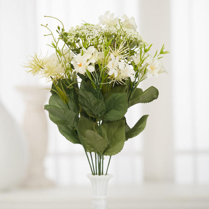 Factory Direct Craft Cream Artificial Lily and Queen Ann’s Lace Bush