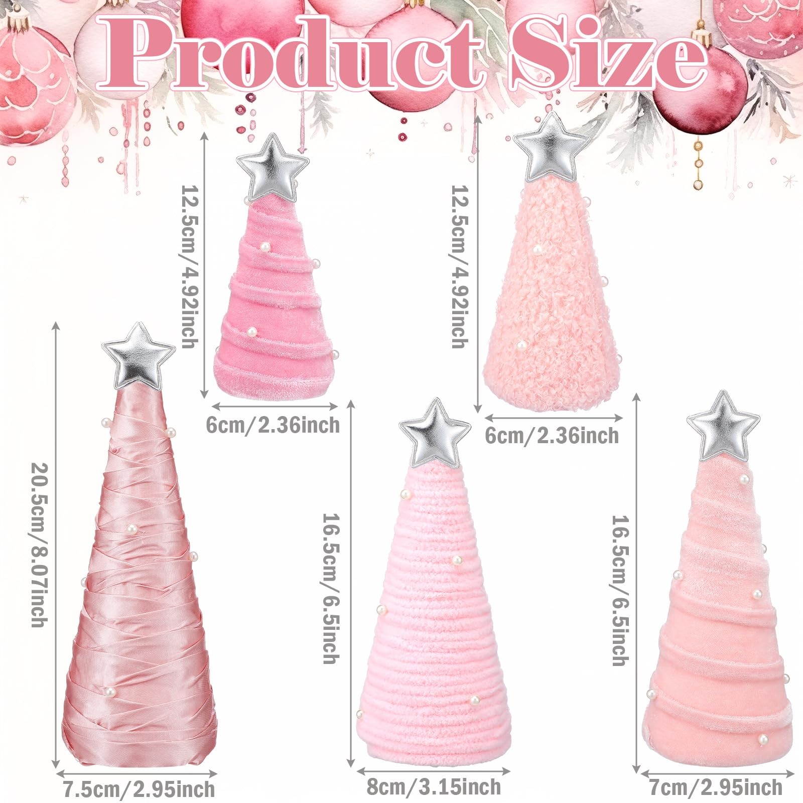 Pink Valentines Day Table Decorations Cone Yarn Tree Velvet Plush Fur 5 PCS