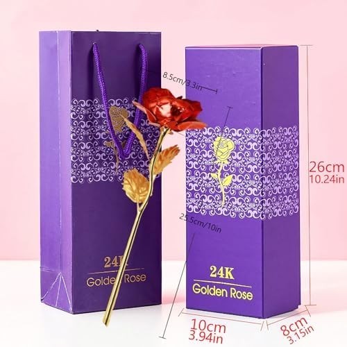 24K Forever Rose Red Rose Gold Dipped Rose 24K Rose Flower with Gift Box and