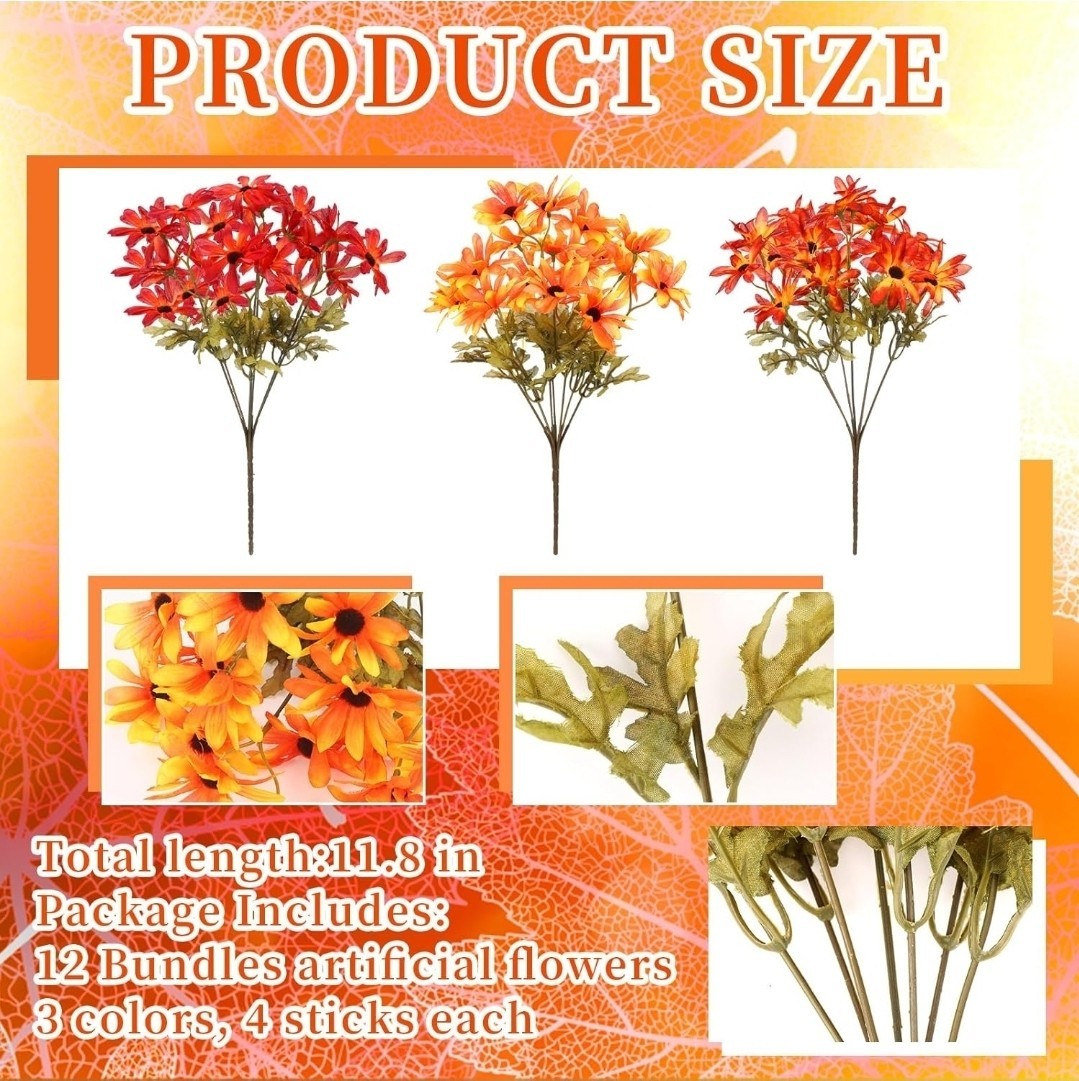 12 Pcs Artificial Fall Flowers for Decoration Bright Faux Mums for Outdoor…