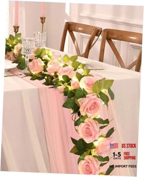2 Pcs Flower Garland with 19.6 Ft Lights, 13.2 Ft Pink 2 Pack Pink With Lights