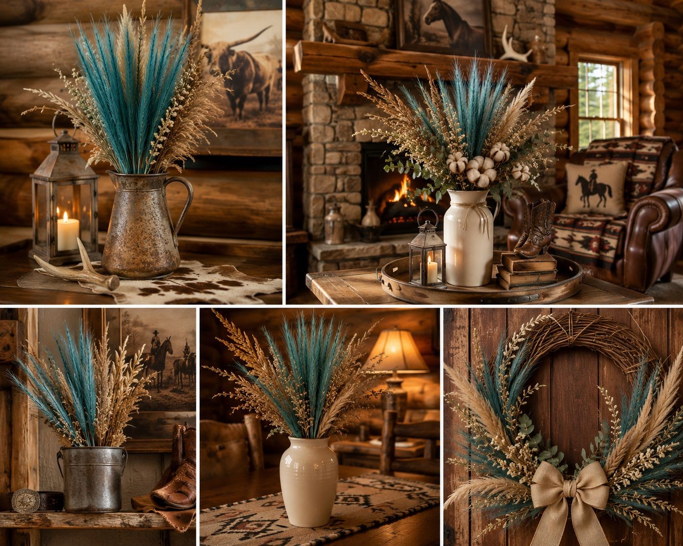 Teal Pampas Grass Stems 13 Pc Wispy Artificial Filler Grass 16 Inch Faux Floral